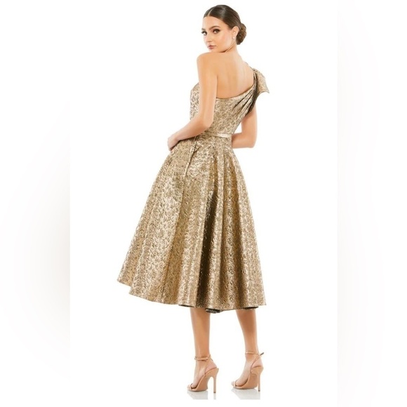Nwt Mac Duggal One Shoulder Bow Midi Dress in Antique Bronze - Picture 4 of 13